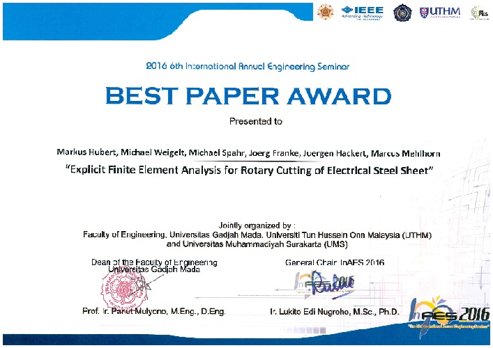 Best paper award MH 2016